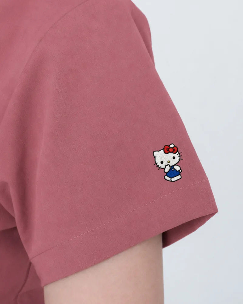 Hello Kitty sleeve embroidery on the Cherry Blush colourway