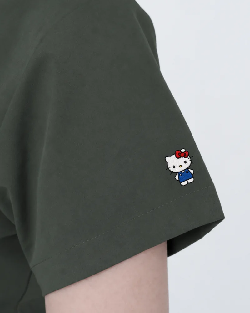 Hello Kitty sleeve embroidery on the Garden Hug colourway
