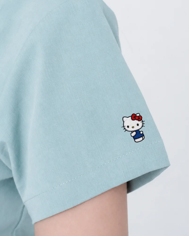 Hello Kitty sleeve embroidery on the Whisper Snow colourway