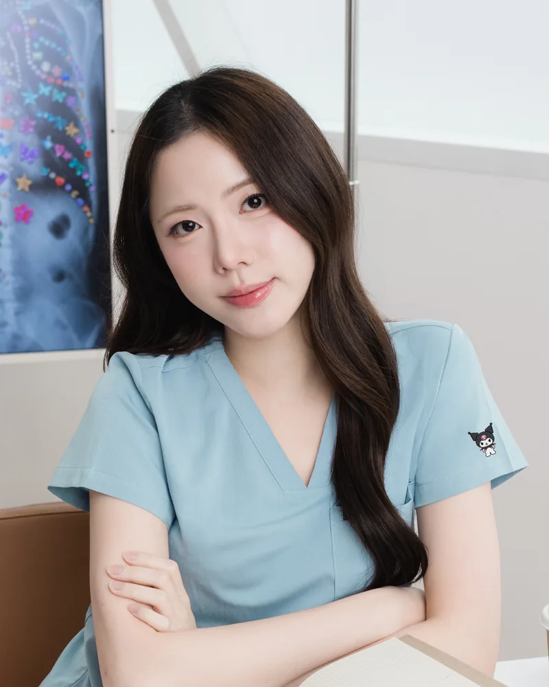 Kuromi Medical Scrub in Bubble Blue, styled