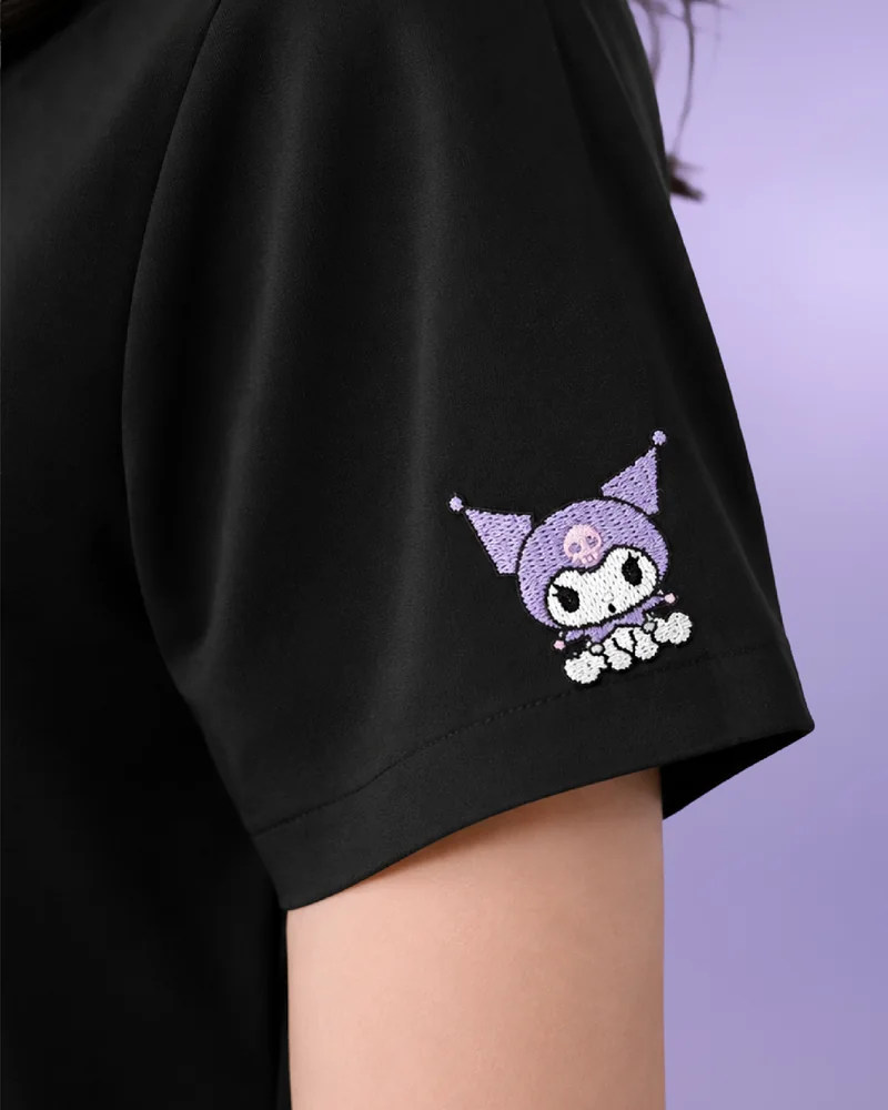 Kuromi Medical Scrub in Midnight Mode: the sleeve embroidery