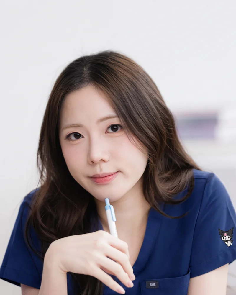 Kuromi Medical Scrub in Navy Chill, worn