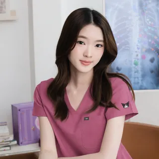 Kuromi Medical Scrub in Berry Bite